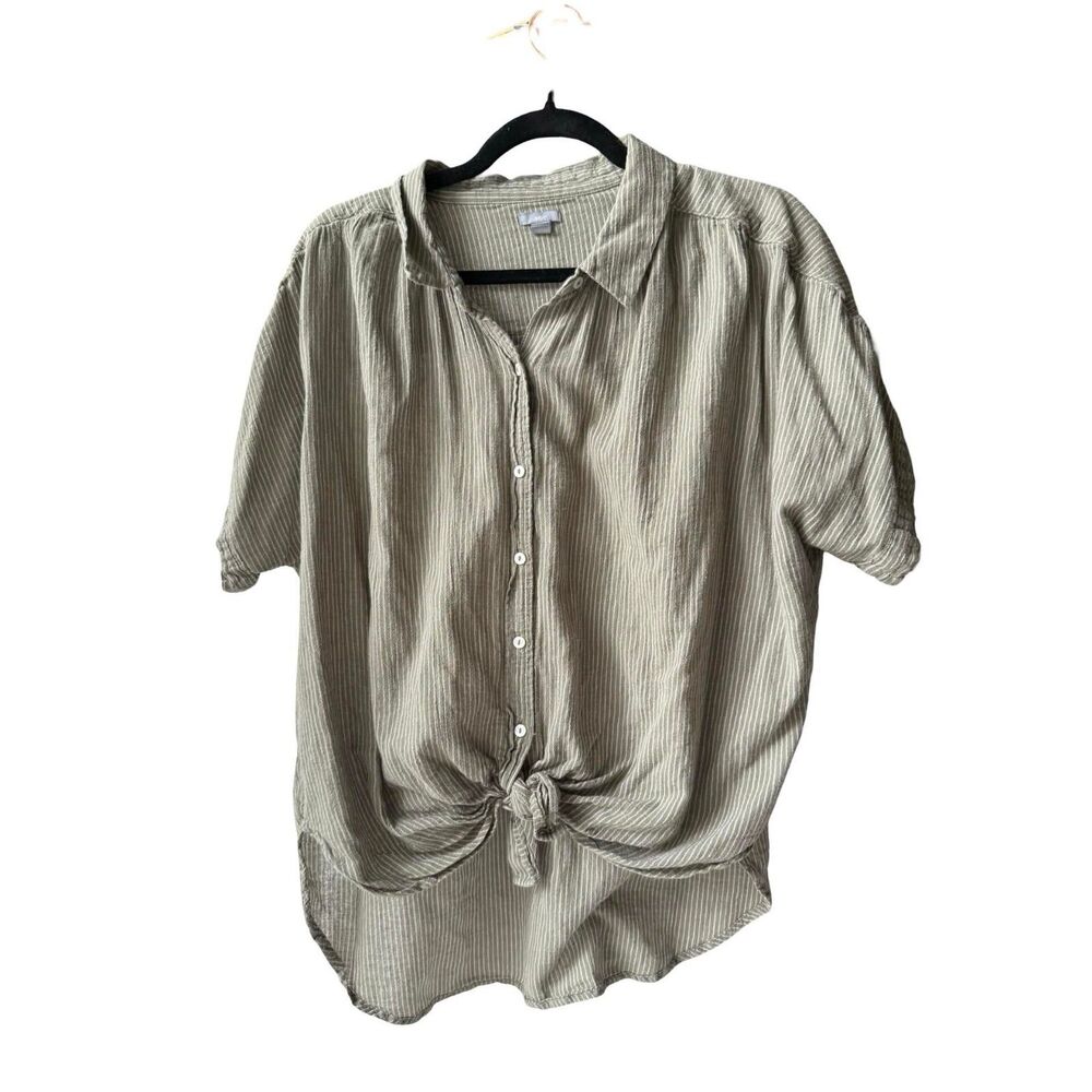 olive green striped button up | aerie lightweight business casual top